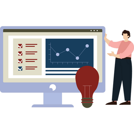 Boy showing analytical graph  Illustration