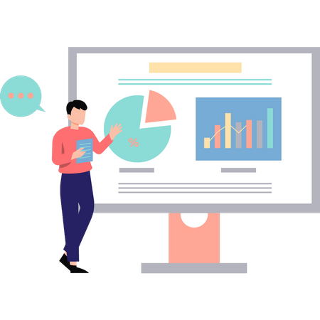 Boy showing analytics graph  Illustration