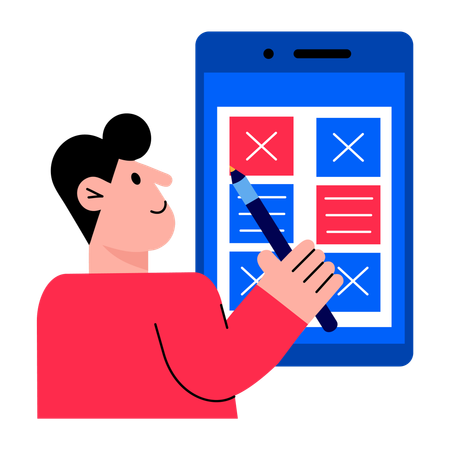 Boy showing app interface  Illustration