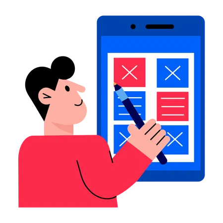 Boy showing app interface  Illustration