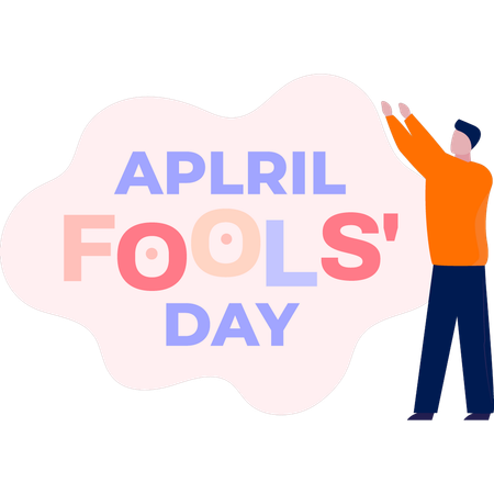 Boy showing April fool day poster  Illustration