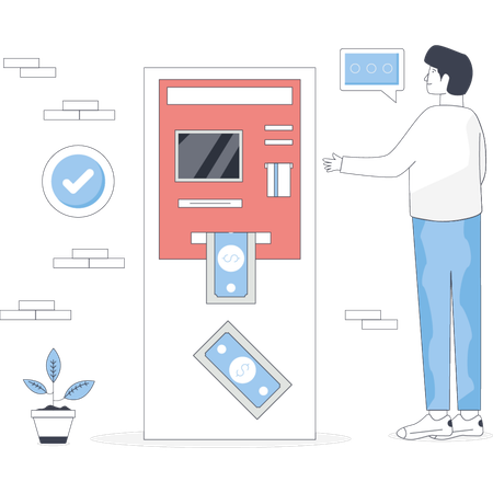 Boy showing ATM machine  Illustration
