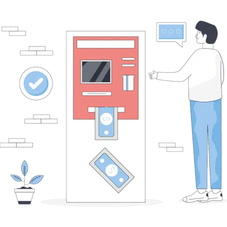 Boy showing ATM machine  Illustration
