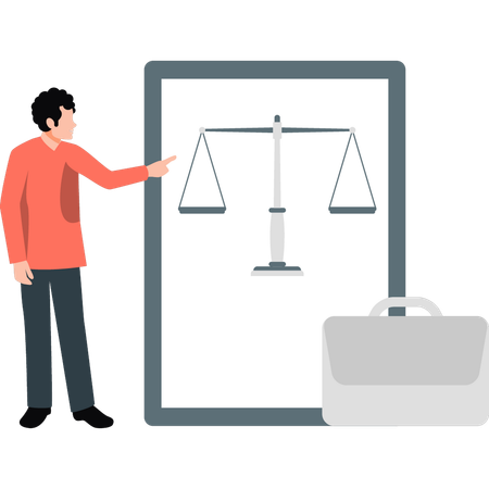 Boy showing balance scale  Illustration