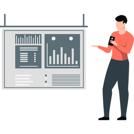 Boy showing bar graph  Illustration