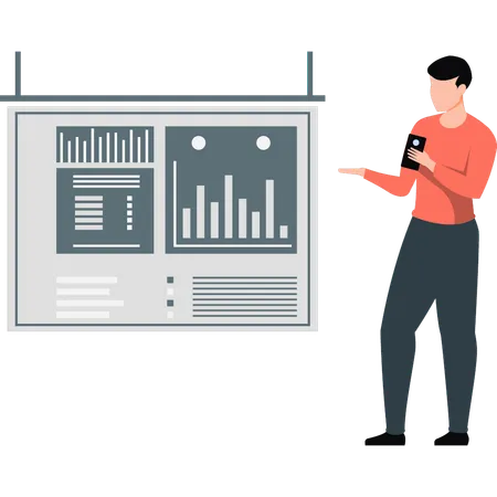 Boy showing bar graph  Illustration