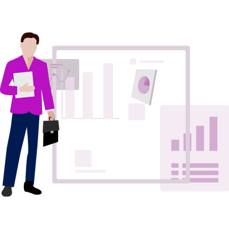 Boy showing bar graph  Illustration