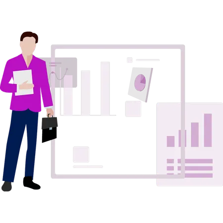 Boy showing bar graph  Illustration