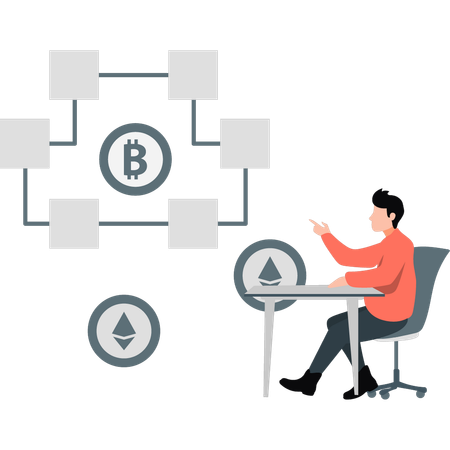 ブロックチェーン技術を披露する少年  イラスト