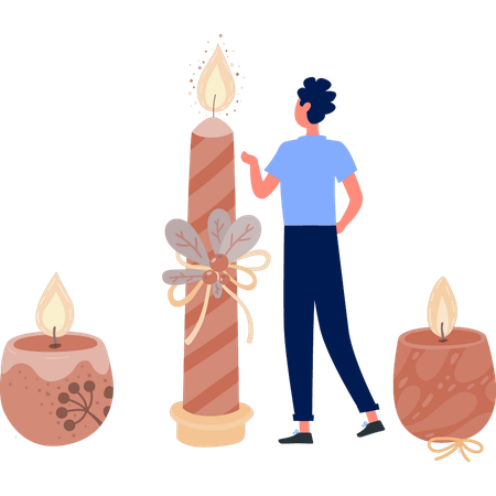 Boy showing brown colour candle  Illustration