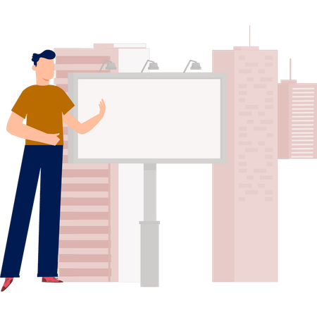 Boy showing building billboard  Illustration