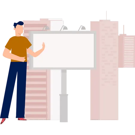 Boy showing building billboard  Illustration