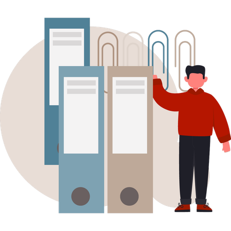 Boy showing bundled files  Illustration