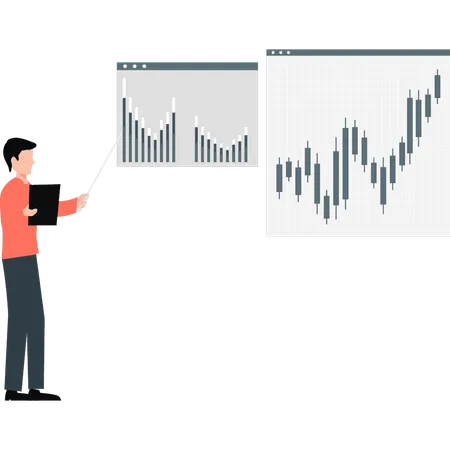 Boy showing business analytic graph  Illustration