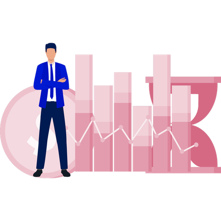 Boy showing business analytic sandglass behind him  Illustration