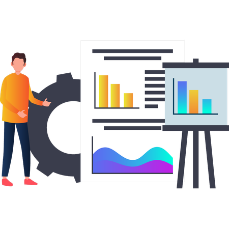 Boy showing business bar graph on paper  Illustration