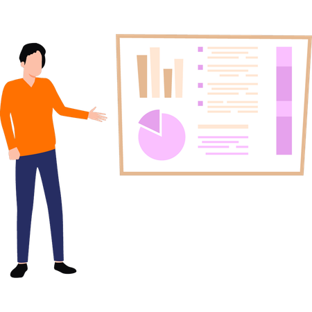 Boy showing business chart graph  Illustration