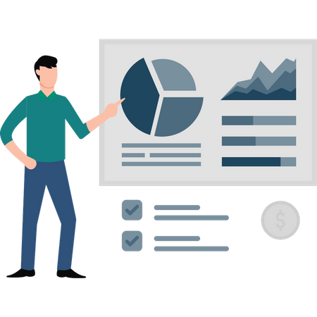 Boy showing business chart.  Illustration