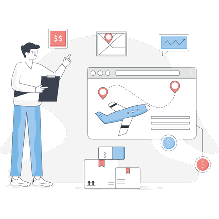 Boy  showing business logistic delivery  Illustration