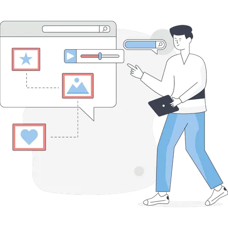 Boy showing business networking  Illustration