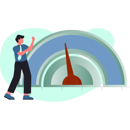 Boy showing business reputation mearsuring  Illustration