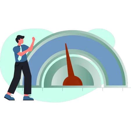 Boy showing business reputation mearsuring  Illustration