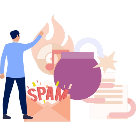 Boy showing business spam  Illustration