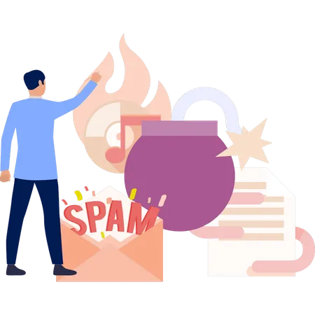 Boy showing business spam  Illustration