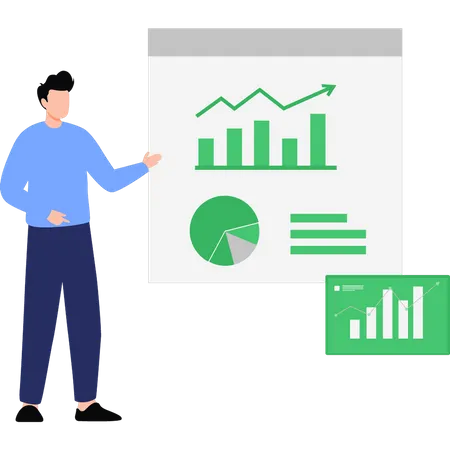 Boy Showing Chart Graph  Illustration