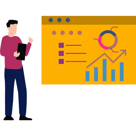 Boy showing chart graph presentation  Illustration