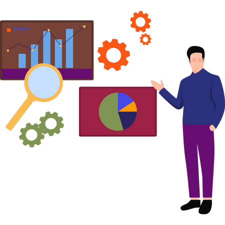 Boy showing chart graph presentation  Illustration