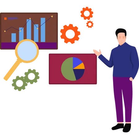 Boy showing chart graph presentation  Illustration