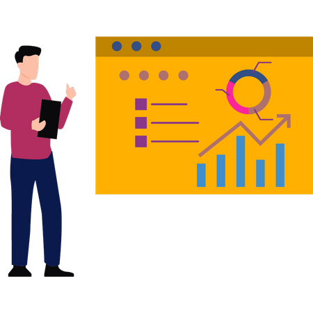 Boy showing chart graph presentation  Illustration