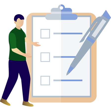 Boy showing checklist board  Illustration