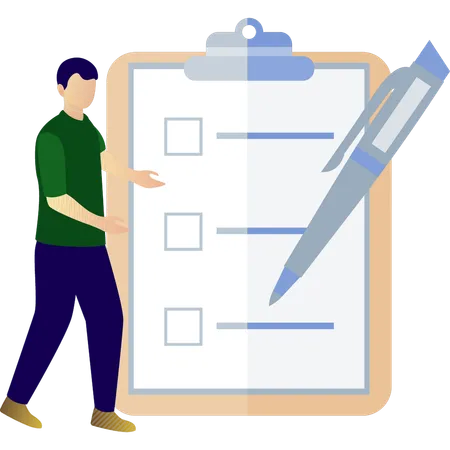 Boy showing checklist board  Illustration