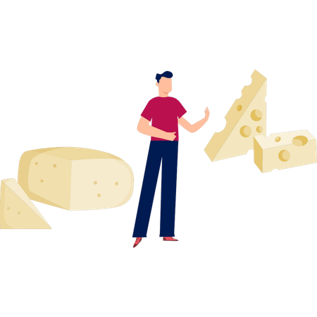 Boy showing cheese cube  Illustration