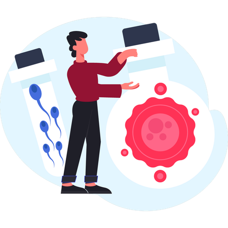 Boy  showing chemical flask  Illustration