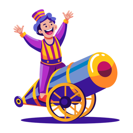 Boy showing circus cannon  Illustration