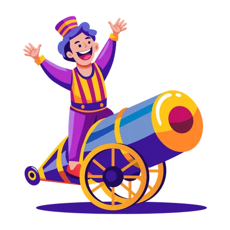 Boy showing circus cannon  Illustration