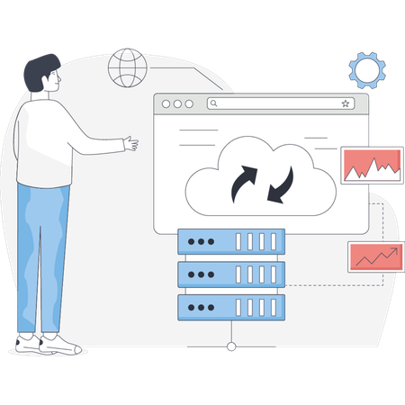 Boy  showing cloud reload data  Illustration