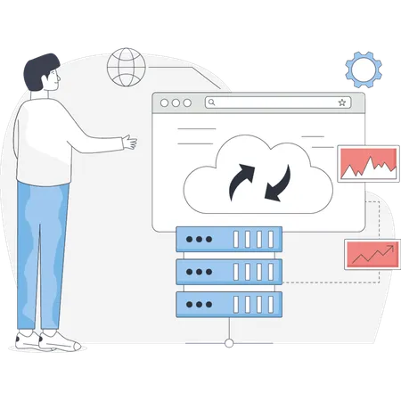 Boy  showing cloud reload data  Illustration
