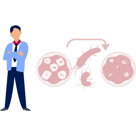 大腸細菌を見せる少年  イラスト
