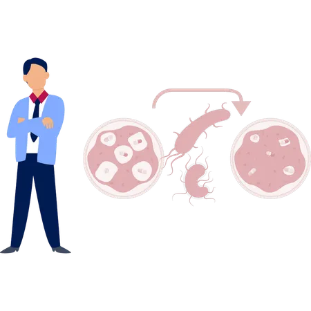 Boy  showing colon bacteria  Illustration