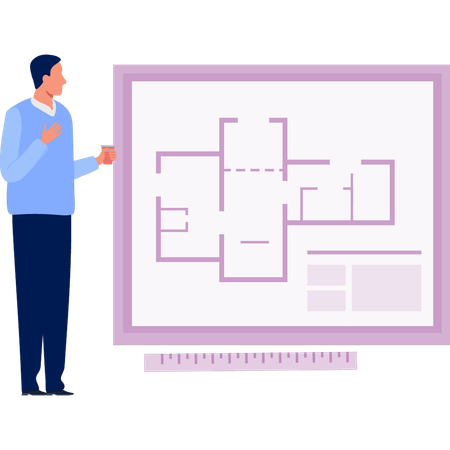 Boy showing construction plan  Illustration