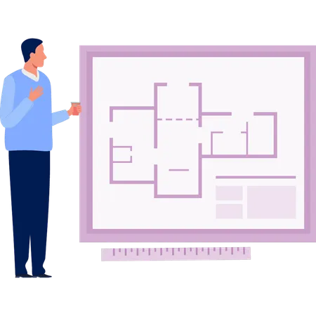 Boy showing construction plan  Illustration