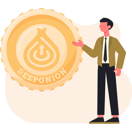 Boy showing deeponion coin  Illustration