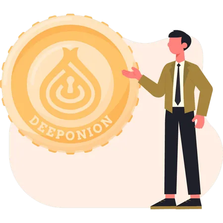 Boy showing deeponion coin  Illustration