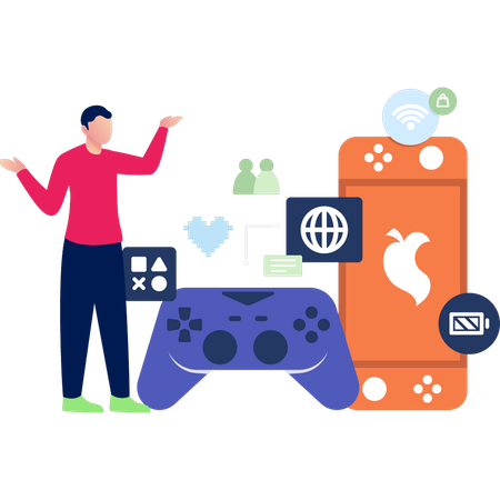 Boy Showing Different Game Controller  Illustration