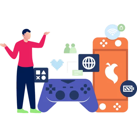 Boy Showing Different Game Controller  Illustration