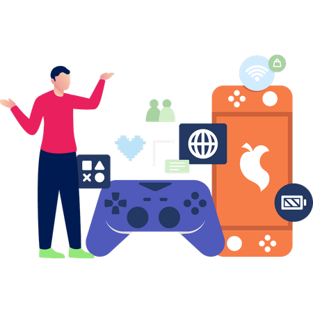 Boy Showing Different Game Controller Illustration